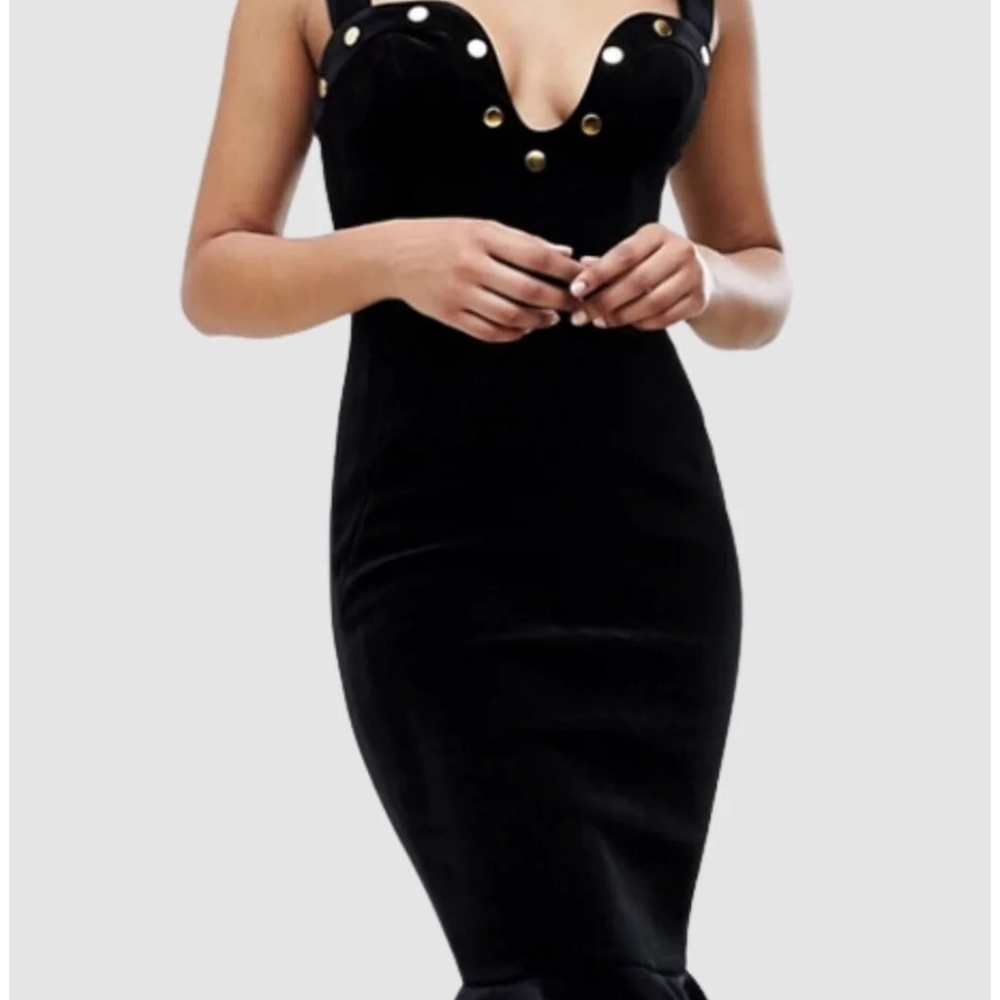 Black Velvet Midi Fishtail Dress Women’s Size L | Formal Evening